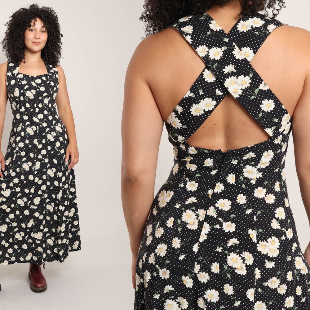 90s All That Jazz Vintage Cross Back Daisy Sun Dress  Size 7/8